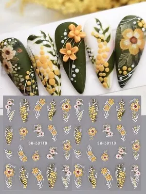 5D Nail Art Stickers Decal Flowers Floral Daisy Daisies Fern Decoration SW5D110 • £2.95