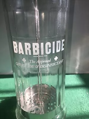 VINTAGE BARBICIDE JAR  Barber Shop Disinfectant King Research Canadian Made. • $12