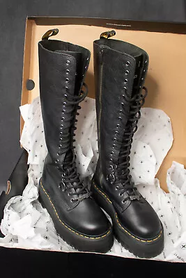£420 • Buy Dr Martens X Dolls Kill 1B60 Max Black Pisa Leather Platform Knee Boots - UK 4