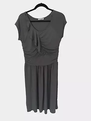 Woman Mikarose Gray Viscose Spandex Knit Fit And Flare Short Sleeve Dress Size L • $12.99