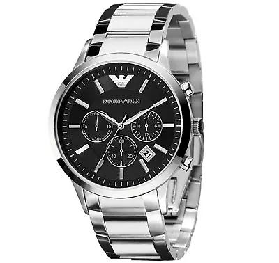 Luxury Genuine Emporio Armani Mens AR2434 Watch Black Dial Silver Steel • £68.90