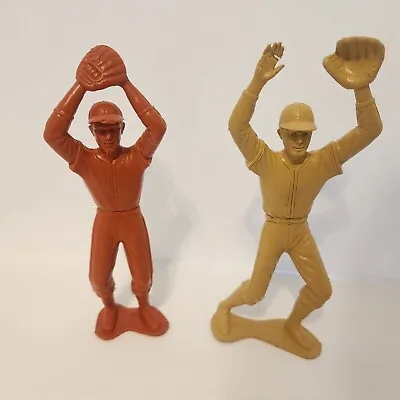 Two Vintage Plastic Baseball Player Figures Pitcher  6  Tall White Red Standing • $9.99