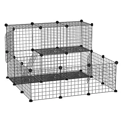 PawHut Pet Playpen DIY Small Animal Cage For Rabbit Ferret Chinchilla - Black • £29.99