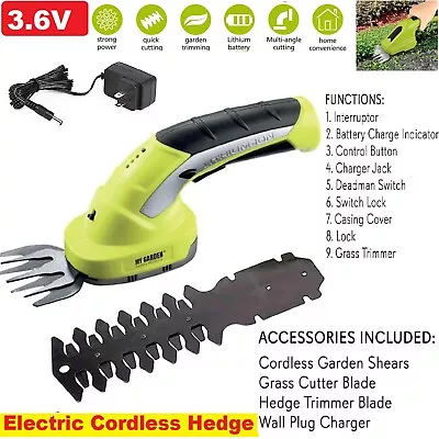 3.6V Hedge Trimmer Cordless Grass Shears Electric Garden Edger Shrub Handheld Uk • £22.99