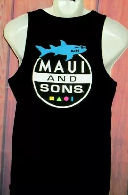 Mens Maui & Sons Shark Black Tank Top T-shirt Size L • $19.90