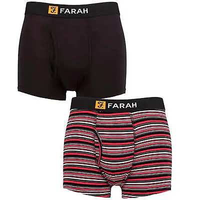 Farah Mens Boxers 2 Pack Bamboo Underwear Shorts Trunks Black Red Stripe • £14.99