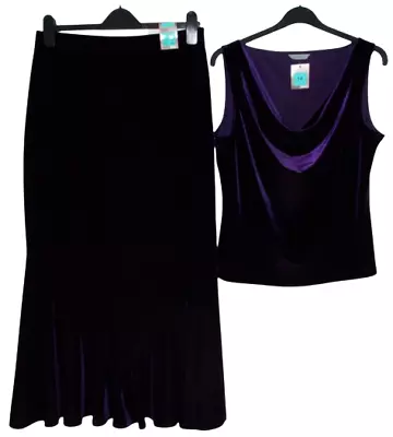 BNWT Vintage Marks & Spencer Velvet Maxi Skirt & Top Elasticated Waist Size 14 • £24.95