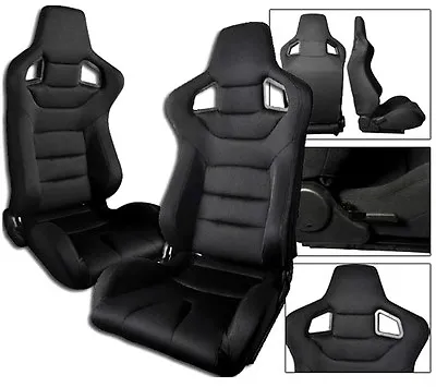 2 X Black Cloth Racing Seats RECLINABLE W/ SLIDERS FIT FOR ALL Ford Mustang • $296.66
