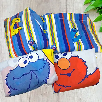 Vintage Y2K Sesame Street Twin Sheet Set 2 Standard Cases Cookie Monster Elmo • $36.74