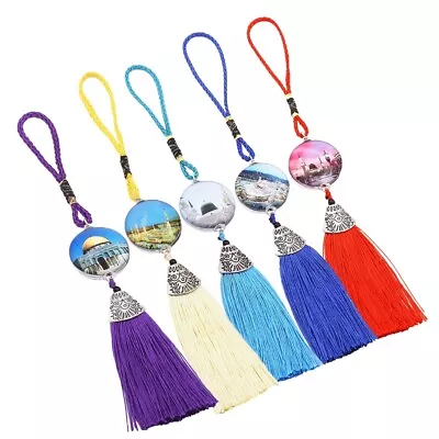 Islamic Religious Mecca Mosque Glass Pendant Tassel Keychain BagCar Wall Decor • $6.99