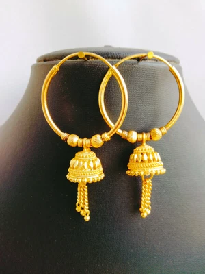 $21.25 • Buy Bollywood Fashion Hoop Earrings Jhumka Gold Tone Jewelry Indian Jhumki Set