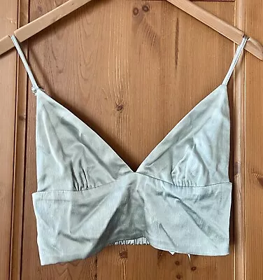 Zara Sage Green Satin Crop Top / Bra Top VGC Size S • £3.99