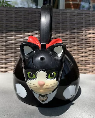$48 • Buy Vintage 1995 Cat Teapot Via Ancona Metal Kitty Cat Whistling Tea Kettle Black