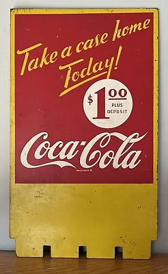 ORIGINAL 1940’s COCA COLA TAKE A CASE HOME TODAY RARE VINTAGE MASONITE SODA SIGN • $295