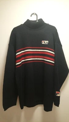 £39.99 • Buy Fila Vintage Jumper Roll Neck 90s Spell Out Chunky Knit Wool Blend Medium
