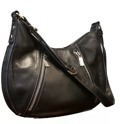 Vintage Perlina Leather Hobo Purse Bag Soft Black Leather • $55