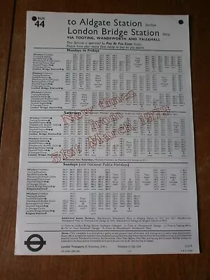 London Transport Bus Stop Timetable Panel-Route 44 1979 • £1.50