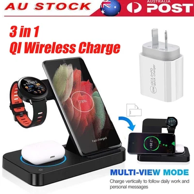 $38.99 • Buy QI Fast Wireless Charge Fold Stand Charging Station For Samsung IPhone Watch