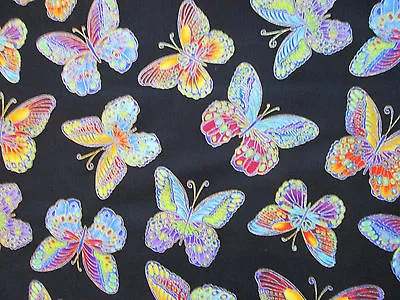 Butterfly Glitter Monarch Black Butterflies Cotton Fabric FQ  • $4.49