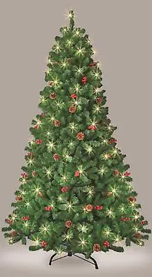 £46.99 • Buy Pre Lit Christmas Tree 6Ft Artificial Bushy Pine Cone Red Berries LED Decoration