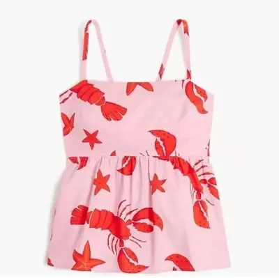 J Crew Women's 0 Tank Top Pink Tie-Back Strappy Lobster Starfish Peplum NWT • $25