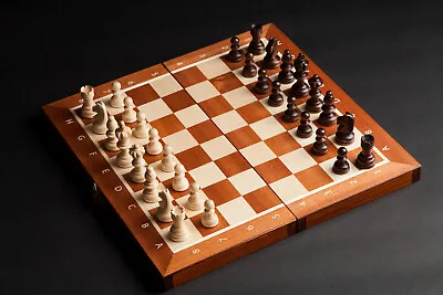 Chess Wooden Set Folding Pieces Wood Board Veneer Hand Made 13.38  X 13.38  X 1 • $69