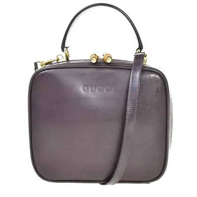 $131.60 • Buy GUCCI Logo Bamboo 2Way Shoulder Hand Bag Leather Purple Made In Italy 01MT182