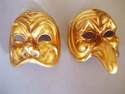 Theatre Male & Female Masks Handpainted Gold Ceramic Fatto A.Venezia Venice • $100