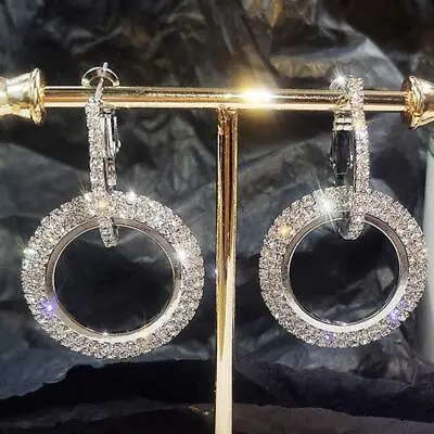 £4.99 • Buy Jewellery Plated Elegant Diamond Women Shiny Drop Earrings Double Hoop Circle
