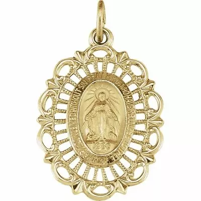 22x16 Mm 14kt Yellow Gold Miraculous Mary Oval Filigree Medal Religious Pendant  • $279.73