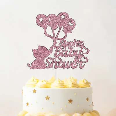 Baby Shower Glitter Cake Topper Personalised Any Name Baby Elephant Party Decor • £3.29