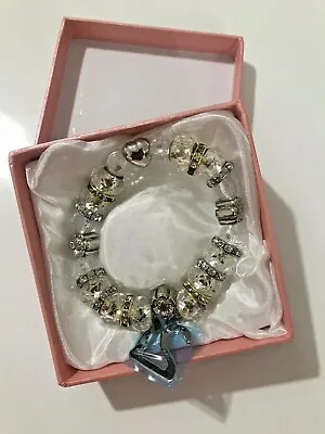 21st Birthday Silver Tone Crystal Diamante Charm Stretch Bracelet Bangle Boxed • £7.49