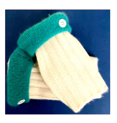 $27.49 • Buy Fingerless Gloves Ivory Green Cashmere M - L Medium - Large Mitten Women Ladies