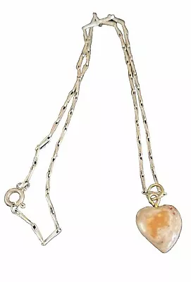 Vintage Mexican Natural Fire Opal Sterling Silver Heart Necklace Pendant 16” • £21.22