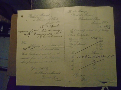 £3 • Buy 1933 Bank Of Montreal Letter, Part Hand Written + Ledger, Single Large Sheet