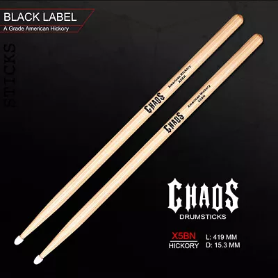 DRUM STICKS 12x CHAOS X5B NYLON TIP DRUMSTICKS – 12 PAIRS X5BN DRUM STICKS • $189