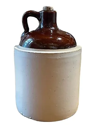 VIntage Brown Top Stoneware 1 Gallon Whiskey Moonshine Macon’s Pottery Jug Crock • $38