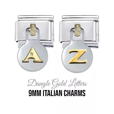 Gold Dangle Letter Of Your Choice 9mm Italian Charm - Fits 9mm Classic Bracelets • £5.99