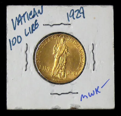 1929 Gold Vatican City 100 Lire Pope Pius Xi - Low Mintage - Cleaned • $800