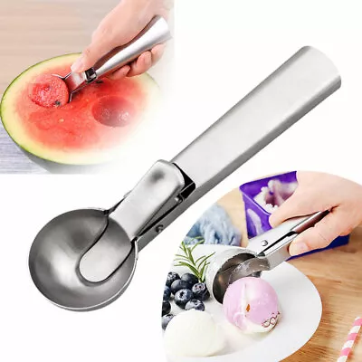 Silver Ice Cream Scoop Stainless Steel Mash Potato Ice Cream Spoon Ball Scooper • £6.99