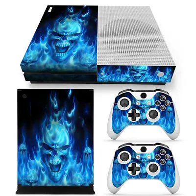 Blue Skull Fire Decal SKIN STICKER FOR XBOX ONE S (SLIM) CONSOLE +2 CONTROLLERS • $9.89