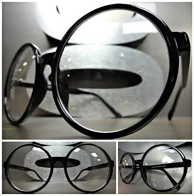 OVERSIZE VINTAGE Style Clear Lens EYE GLASSES Large Round Black Fashion Frame • $13.99