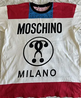 Moschino Milano Logo T-shirt Sz M Vintage Red White Blue Men Unisex Color Block • $199