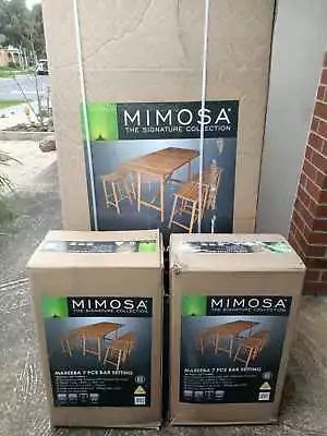 $699 • Buy Mimosa 7 Piece Mareeba Wooden Timber Bar Setting 6 Chairs Stool And A Bar Table
