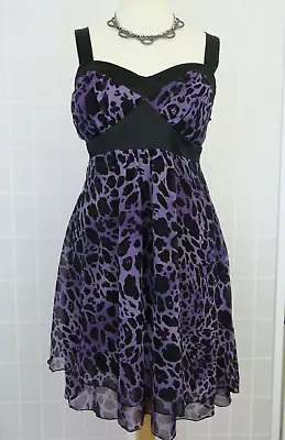 Jane Norman Dress Size 8 Purple Animal Print Babydoll Tiered Hem Vintage Y2K • £25