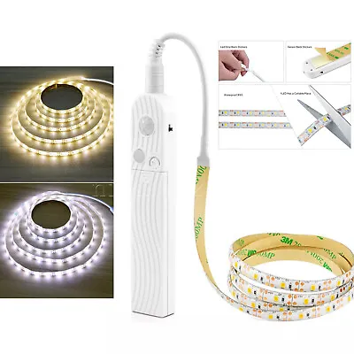 White PIR Motion Sensor LED Strip Light Battery Powered Stairs Cabinet Closet UK • £7.57