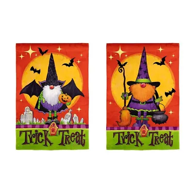 Evergreen Garden Flag 12.5 X18  Halloween Gnomes In Costume 2 Sided Suede New • £8.64