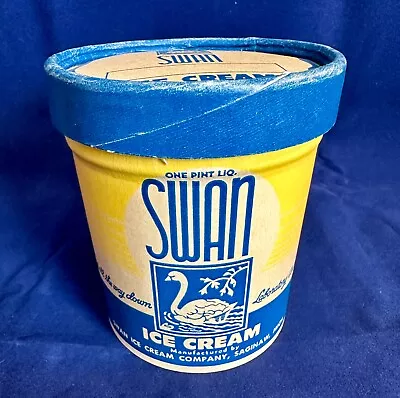 4 1/4  Vintage Swan Ice Cream Pint Cardboard Container W/ Lid Never Used • $14