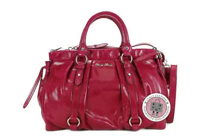 NEW Miu Miu RT0383 X72 Vitello Lux Bauletto Aperto Fuxia / F0029 Calfskin Tote B • $880