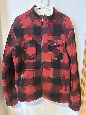 Cabelas Mens Large Heavy Weight Flannel Jacket Sherpa Lined Buffalo Plaid • $23.50